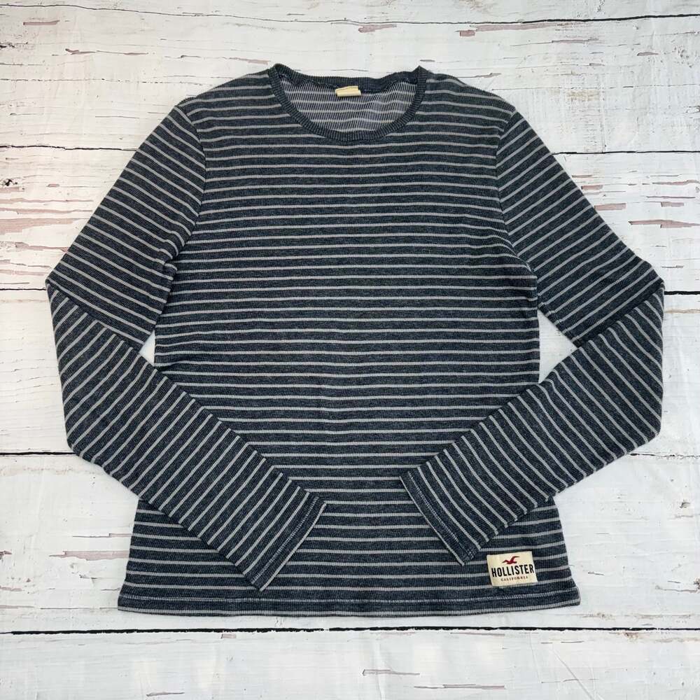 Hollister Womens Long Sleeve Shirt Slim Tee Size Large Blue‎ White Stripe